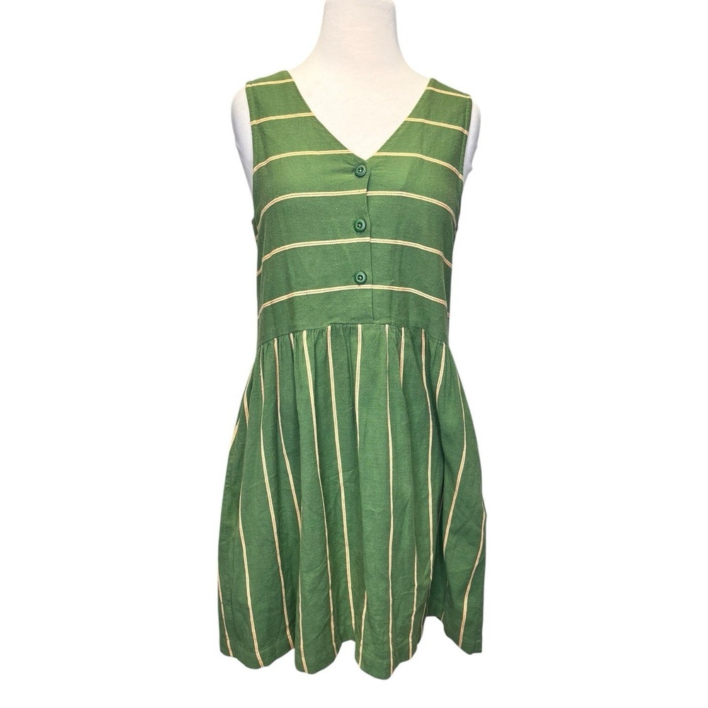 Ace & Jig Cactus Dress Size XS Green Yellow Stripe Babydoll Jumper Cotton‎